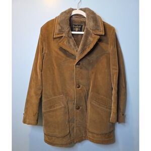 Vtg Casualcraft Brown Corduroy Faux‎ Shearling Lined 70s Ranchwear Jacket Sz 40